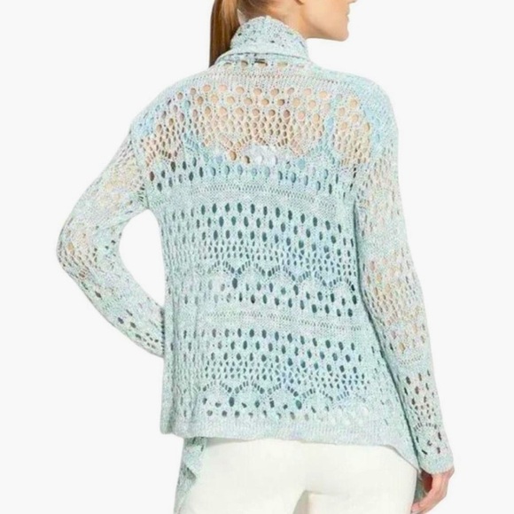 St. John Crochet Knit Open Front Cardigan Pale Blue Sz Small Coastal Grandma - Picture 2 of 14
